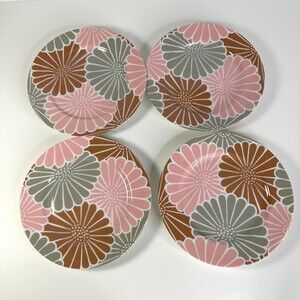 Fitz & Floyd Dessert Salad Plates Gray Brown Pink Set of 4 KiKu Pattern
